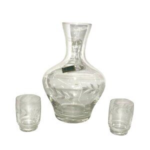 Glass Carafe LAUSITZER GERMANY with Pips - cups - Pretty Etched Pattern